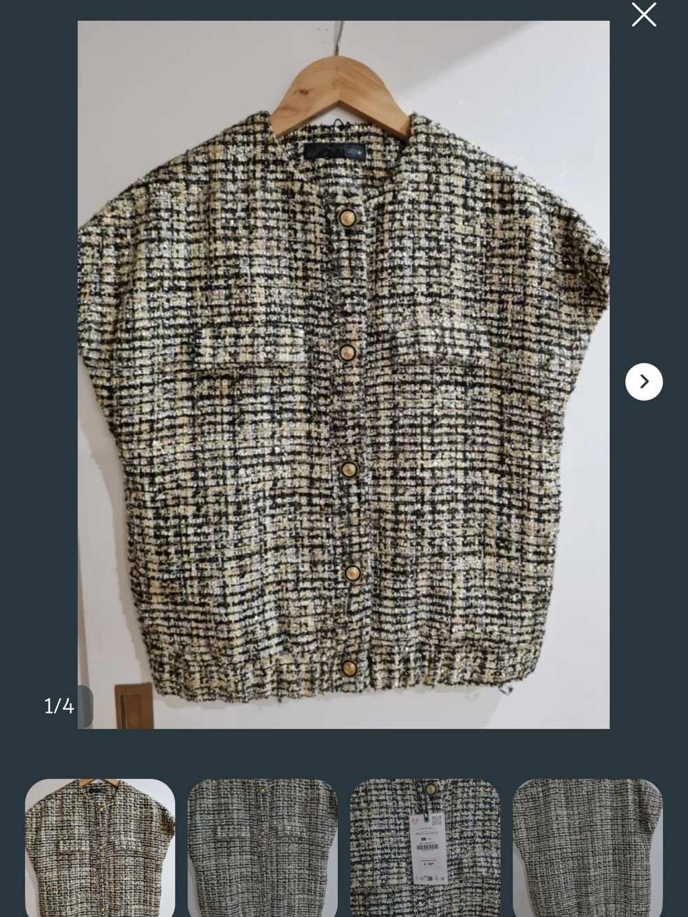 Zara Textured Tweed Jacket in Black, White & Olive